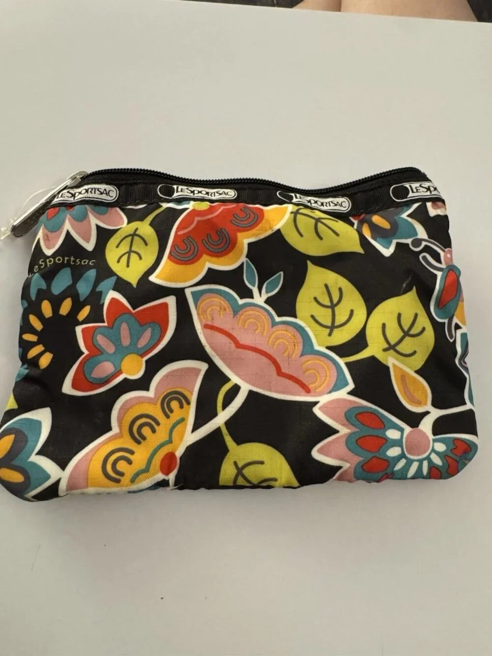 Lesportsac 3 Zip Cosmetic Pouch Bag Wallet 7” X 5” Vibrant Hippie Flowers C36